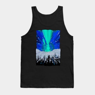 Abstract Snowy Forest Under Aurora Tank Top